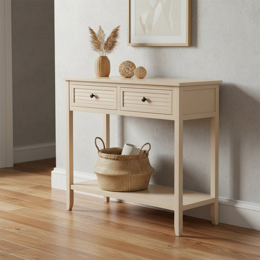 Ξύλινη Κονσόλα Εισόδου σε Μπεζ χρώμα με Δύο Συρτάρια 90x33x75 εκ. 92606