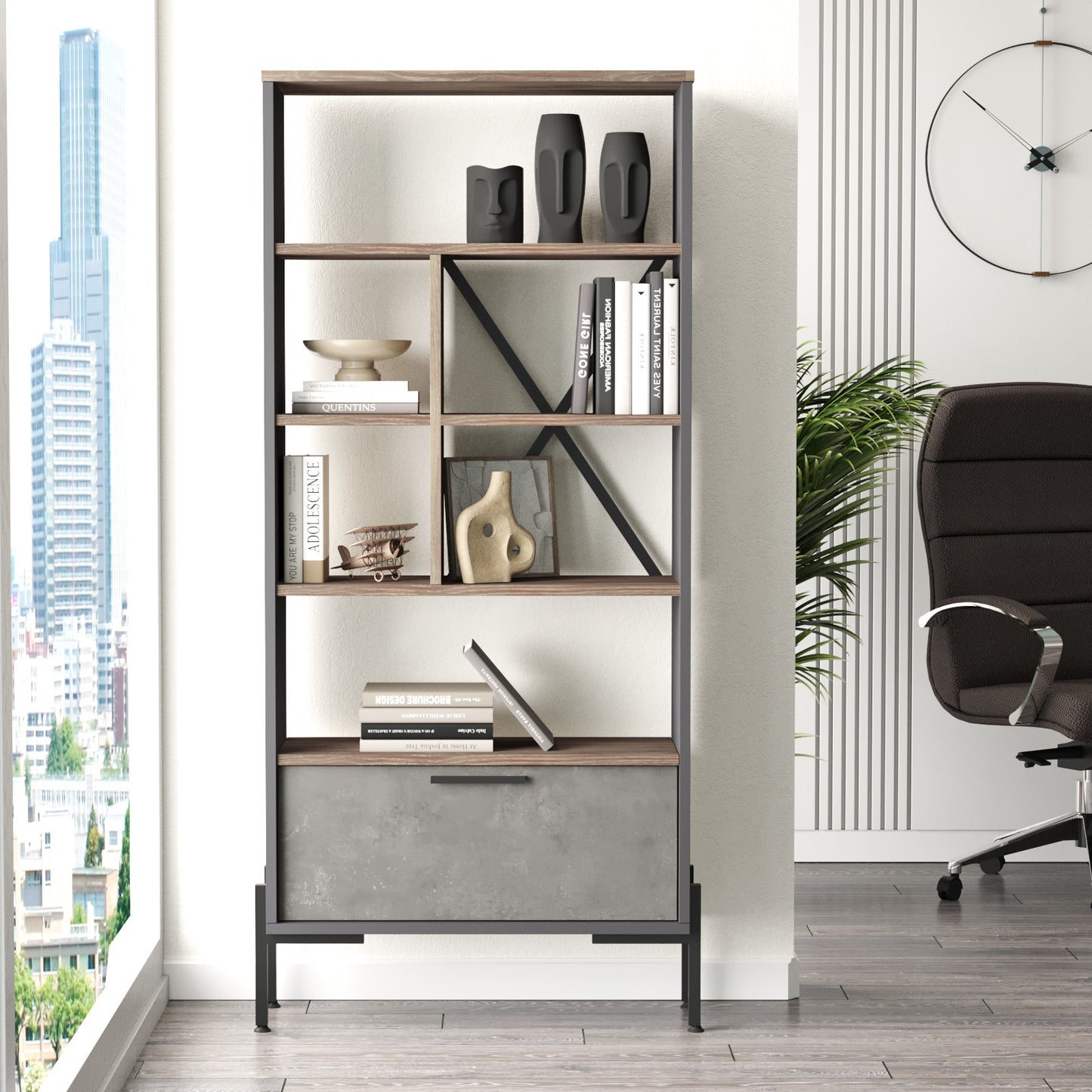 Βιβλιοθήκη 75,5 × 25,5 × 160,8 εκ. Καφέ Γκρι Ανθρακί GR956LCS1417