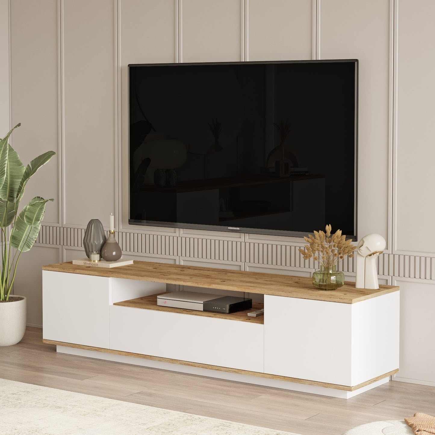 Βάση Έπιπλο Τηλεόρασης 180x44,6x44,5 εκ. Atlantic Pine & Λευκό Μοντέρνο Έπιπλο TV με Αποθηκευτικούς Χώρους 956LCS1610