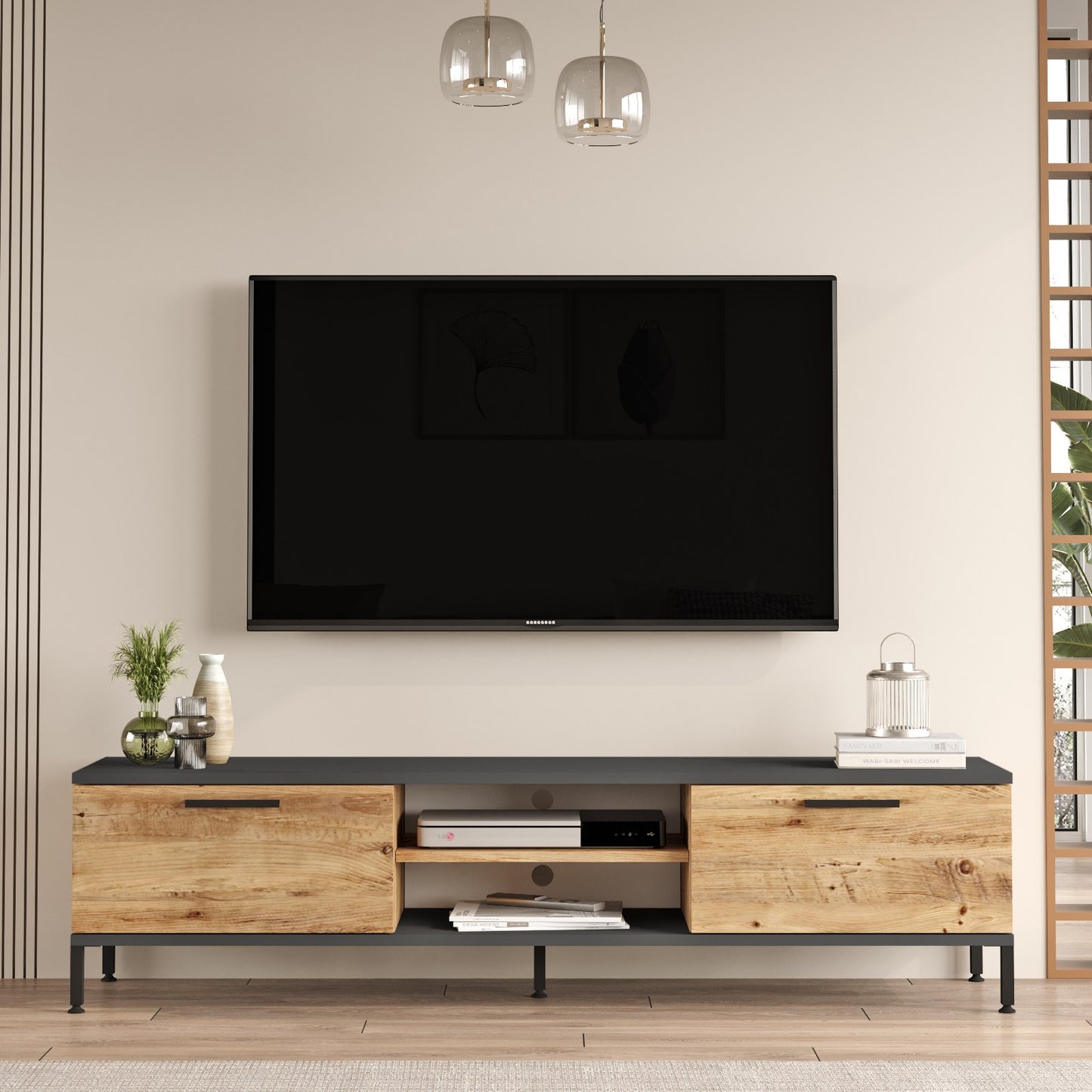 Έπιπλο Τηλεόρασης TV Βάση Σύνθεση Atlantic Pine Ανθρακί | 956LCS1672