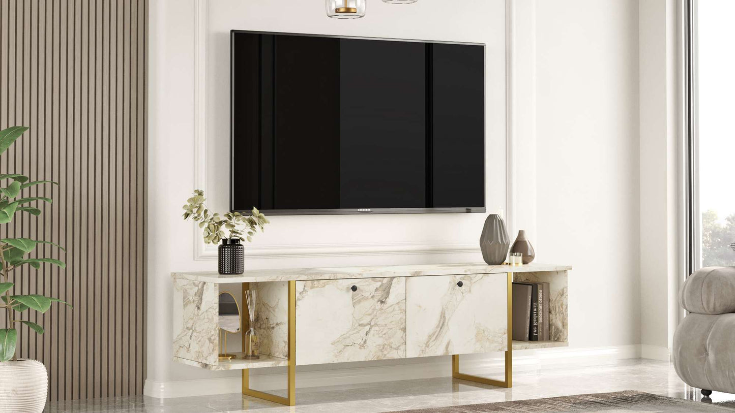 Έπιπλο Τηλεόρασης TV Βάση Σύνθεση Λευκό Χρυσό | 956LCS1684