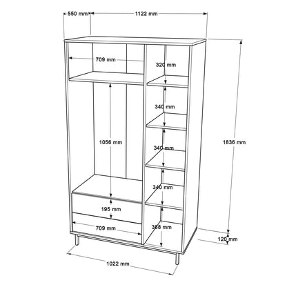 Ντουλάπα 112.2x195.6x55 εκ Λευκό 956LCS3495
