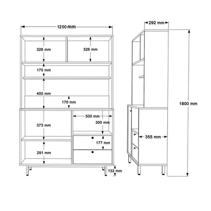 Βοηθητικό Ντουλάπι Κουζίνας Λευκό 120x35,5x180 εκ. με Μεταλλικά Πόδια και Πολλαπλά Ράφια Ράφι Κουζίνας 956LCS3555