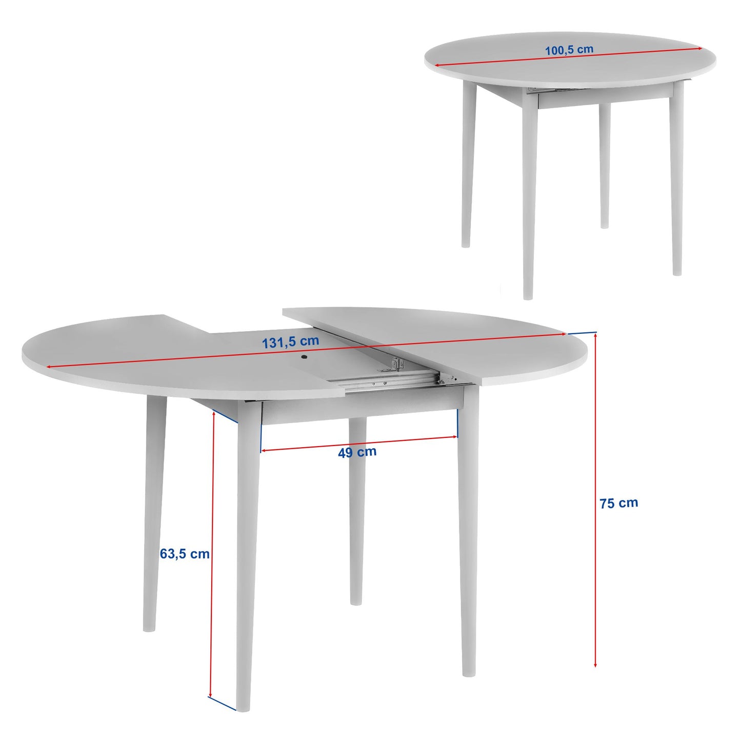 Επεκτεινόμενο Τραπέζι Κουζίνας Τραπεζαρίας Στρόγγυλο από 100 σε 131 εκ σε 5 Χρωματισμούς 993NRD1101