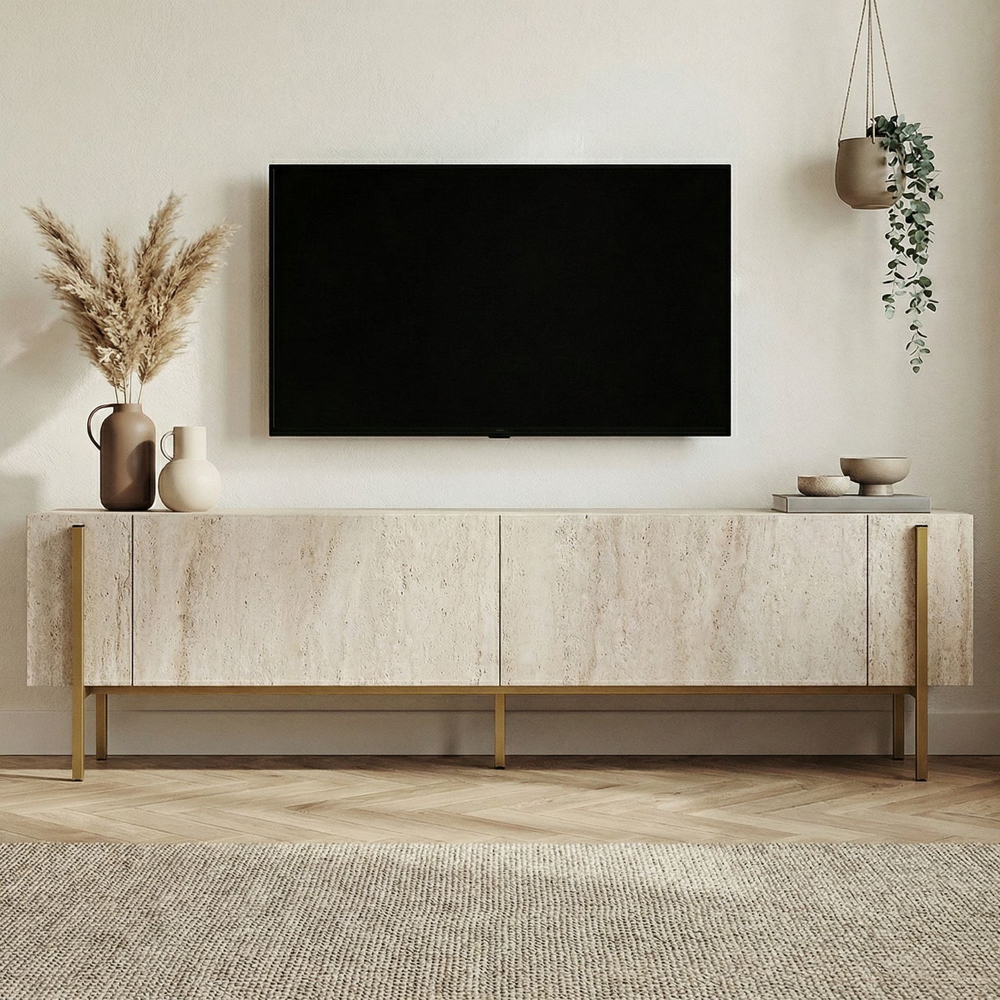 Έπιπλο Τηλεόρασης TV Βάση Σύνθεση Travertine Χρυσό | 993NRD1108