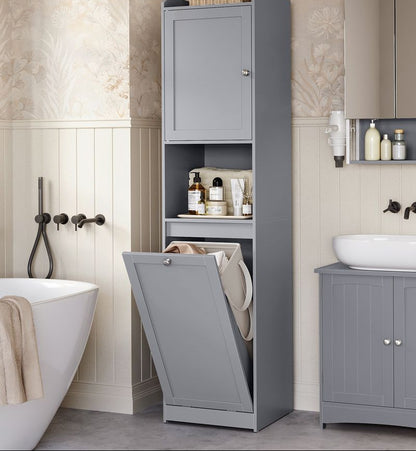 Ψηλό Ντουλάπι Μπάνιου με καλάθι για άπλυτα 40 x 40 x 170 εκ Λευκό και Γκρί BB-C761W01