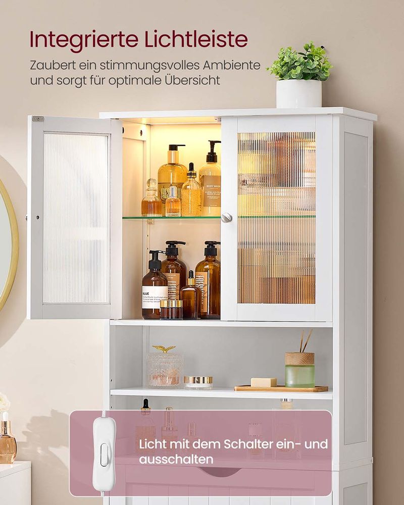 Ντουλάπι Με LED Φωτισμό Για Μπάνιο Βοηθητικό Ράφι Κουζίνας 30 x 60 x 170 εκ BB-C767W03