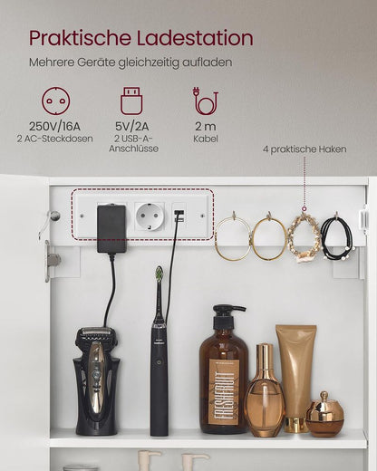 Ντουλάπι Καθρέφτης Μπάνιου Θερμαινόμενος με Ρύθμιση Φωτεινότητας με Πρίζα και USB Θύρες 16,5 x 50 x 60 εκ BB-K133W01