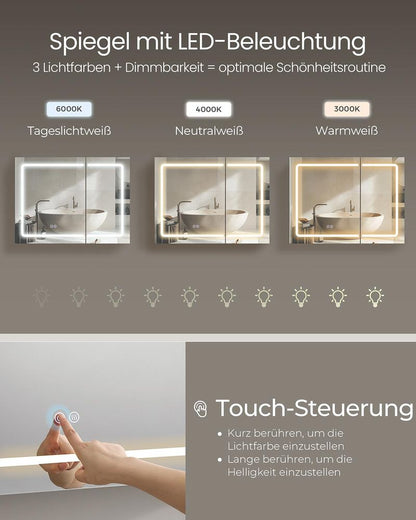 Ντουλάπι Καθρέφτης Μπάνιου Λειτουργία Ξεθαμπώματος με Ρύθμιση Φωτεινότητας με Πρίζα και USB Θύρες 16,5 x 80 x 60 εκ BB-K134W01