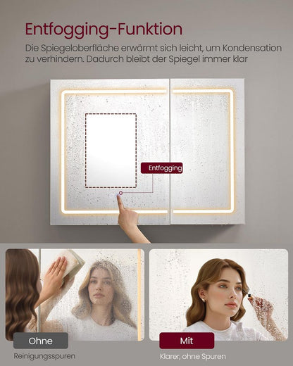 Ντουλάπι Καθρέφτης Μπάνιου Λειτουργία Ξεθαμπώματος με Ρύθμιση Φωτεινότητας με Πρίζα και USB Θύρες 16,5 x 80 x 60 εκ BB-K134W01