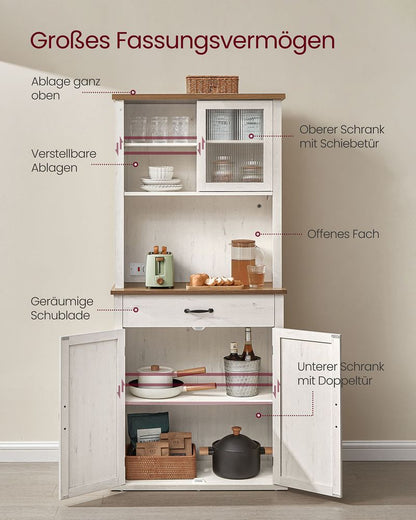 Μπουφές με φωτισμό Ντουλάπι Βοηθητικό Ράφι Κουζίνας με Συρόμενες πόρτες και συρτάρια 39,7 x 80,4 x 180,3 εκ. Παλαιωμένο Λευκό BB-K363W22