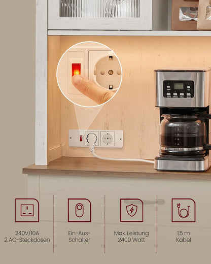 Μπουφές με φωτισμό Ντουλάπι Βοηθητικό Ράφι Κουζίνας με Συρόμενες πόρτες και συρτάρια 39,7 x 80,4 x 180,3 εκ. Παλαιωμένο Λευκό BB-K363W22