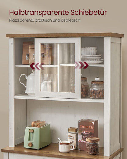 Μπουφές με φωτισμό Ντουλάπι Βοηθητικό Ράφι Κουζίνας με Συρόμενες πόρτες και συρτάρια 39,7 x 80,4 x 180,3 εκ. Παλαιωμένο Λευκό BB-K363W22