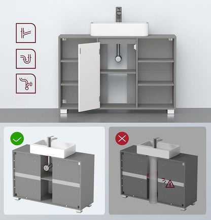 Ντουλάπι Μπάνιου Βάση Νιπτήρα Γκρί 30 x 90 x 60 εκ με Ράφια BB-K507G01