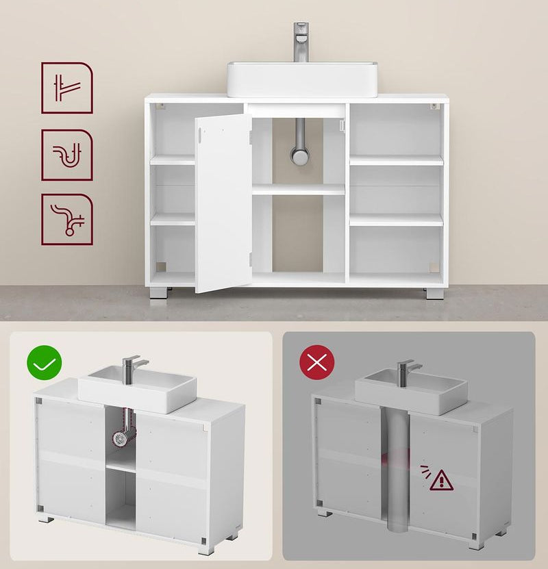Ντουλάπι Μπάνιου Βάση Νιπτήρα Λευκό 30 x 90 x 60 εκ με Ράφια BB-K507W01