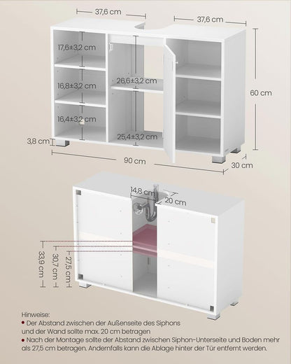 Ντουλάπι Μπάνιου Βάση Νιπτήρα Λευκό 30 x 90 x 60 εκ με Ράφια BB-K507W01