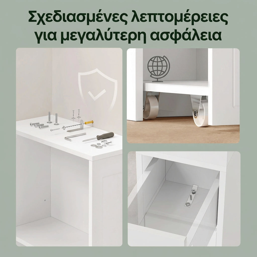 Ψηλό Στενό Ντουλάπι Μπάνιου με Συρόμενα Συρτάρια και Ρυθμιζόμενα Ράφια Λευκό 40×18×135 εκ.  BB-KB35567T14