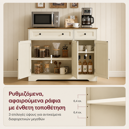 Μπουφές Αποθήκευσης Παλαιωμένο Λευκό με 2 Συρτάρια & 3 Ντουλάπια Λευκό Vintage LSC-531WJ01
