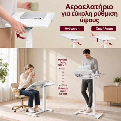 Γραφείο Ρυθμιζόμενου Ύψους  Εξοικονόμησης Χώρου με Ροδάκια και Περιστρεφόμενη Βάση Λευκό LS-D620WZ01