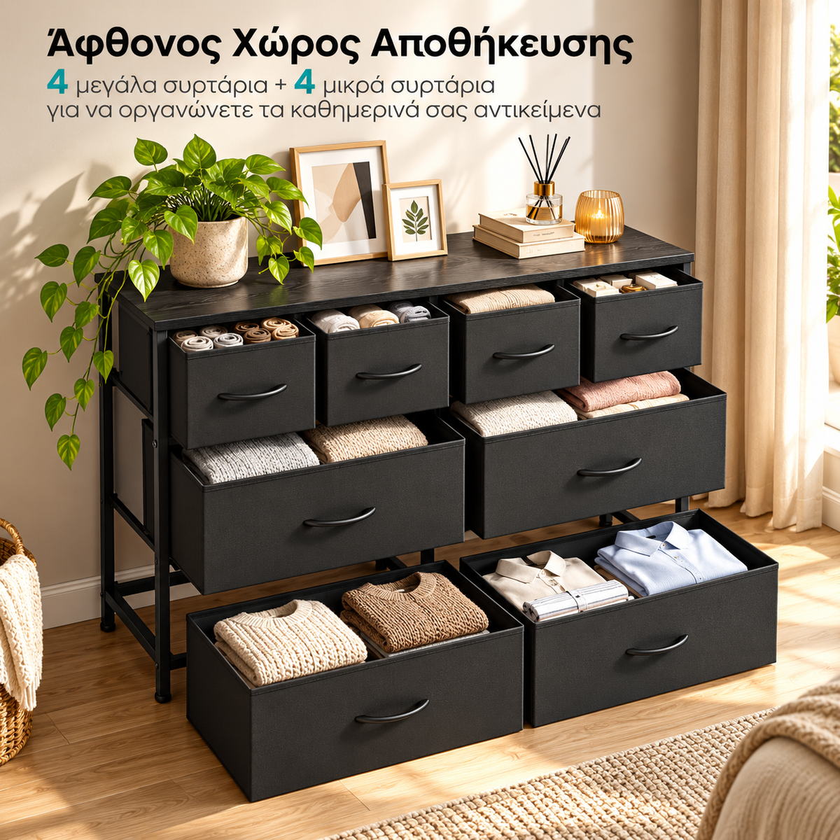 Συρταριέρα με Χώρο Αποθήκευσης και Οργάνωσης 8 Υφασμάτινων Ραφιών με Μεταλλικό Σκελετό  99 x 30 x 75 εκ. LG-S234B101