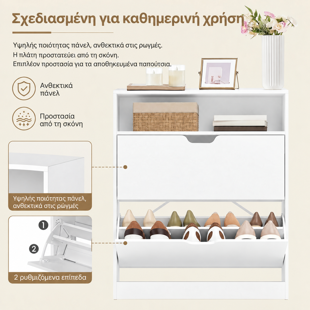 Παπουτσοθήκη Λευκή 80x24x102 εκ με Εγκοπές Εύκολου Ανοίγματος LBC-B35048W01