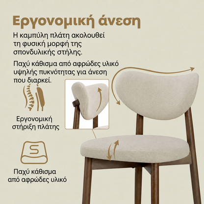 Καρέκλα Κουζίνας Τραπεζαρίας Σετ 2 τεμ Εργονομική Πλάτη Στήριξη Μεγάλης Αντοχής Μπεζ KDC-B35668L101