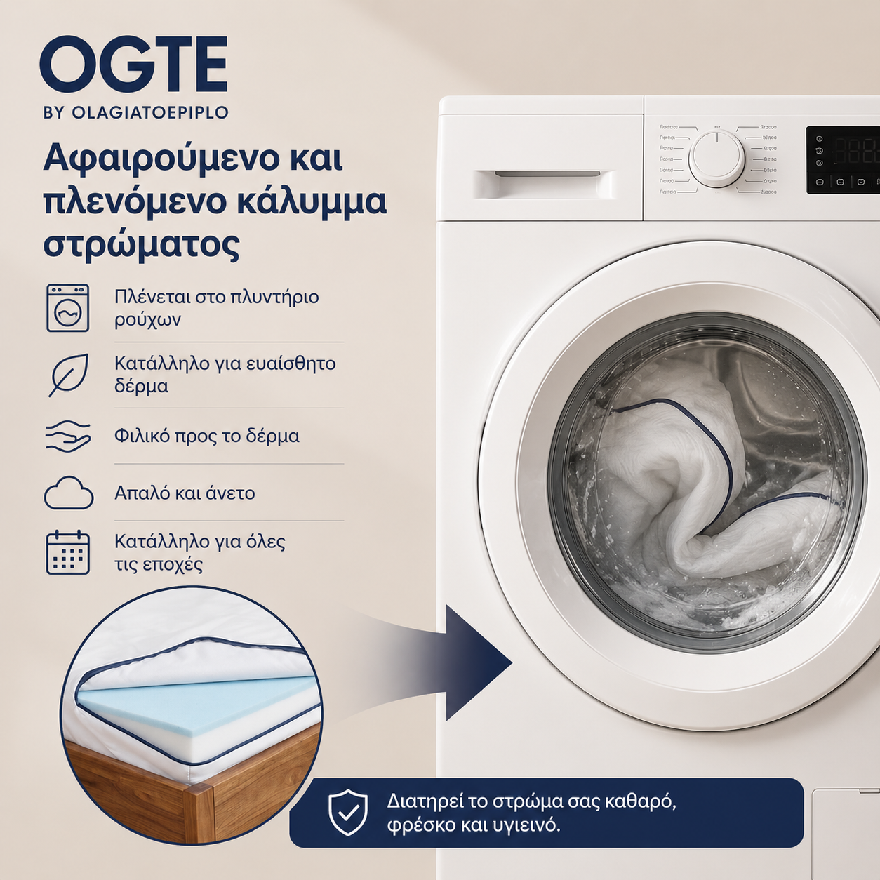 Στρώμα Αφρού Μνήμης 160x200x16 εκ Τζελ 7 Ζώνες με Πλενόμενο Κάλυμμα Υβριδικό Μέτριο RMZ-B35115W101