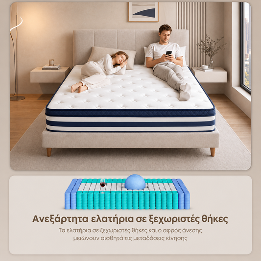 Στρώμα 7 Ζωνών με Ελατήρια Pocket Springs και Αφρό Μνήμης Gel Μεσαίο Σκληρό (H3) 160 x 200 x 25 εκ RMZ-B35235Q101