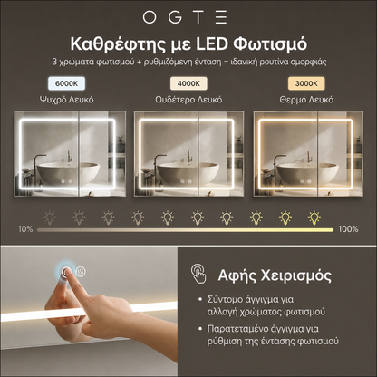 Ντουλάπι Καθρέφτης Μπάνιου Λειτουργία Ξεθαμπώματος με Ρύθμιση Φωτεινότητας με Πρίζα και USB Θύρες 16,5 x 80 x 60 εκ BB-K134W01
