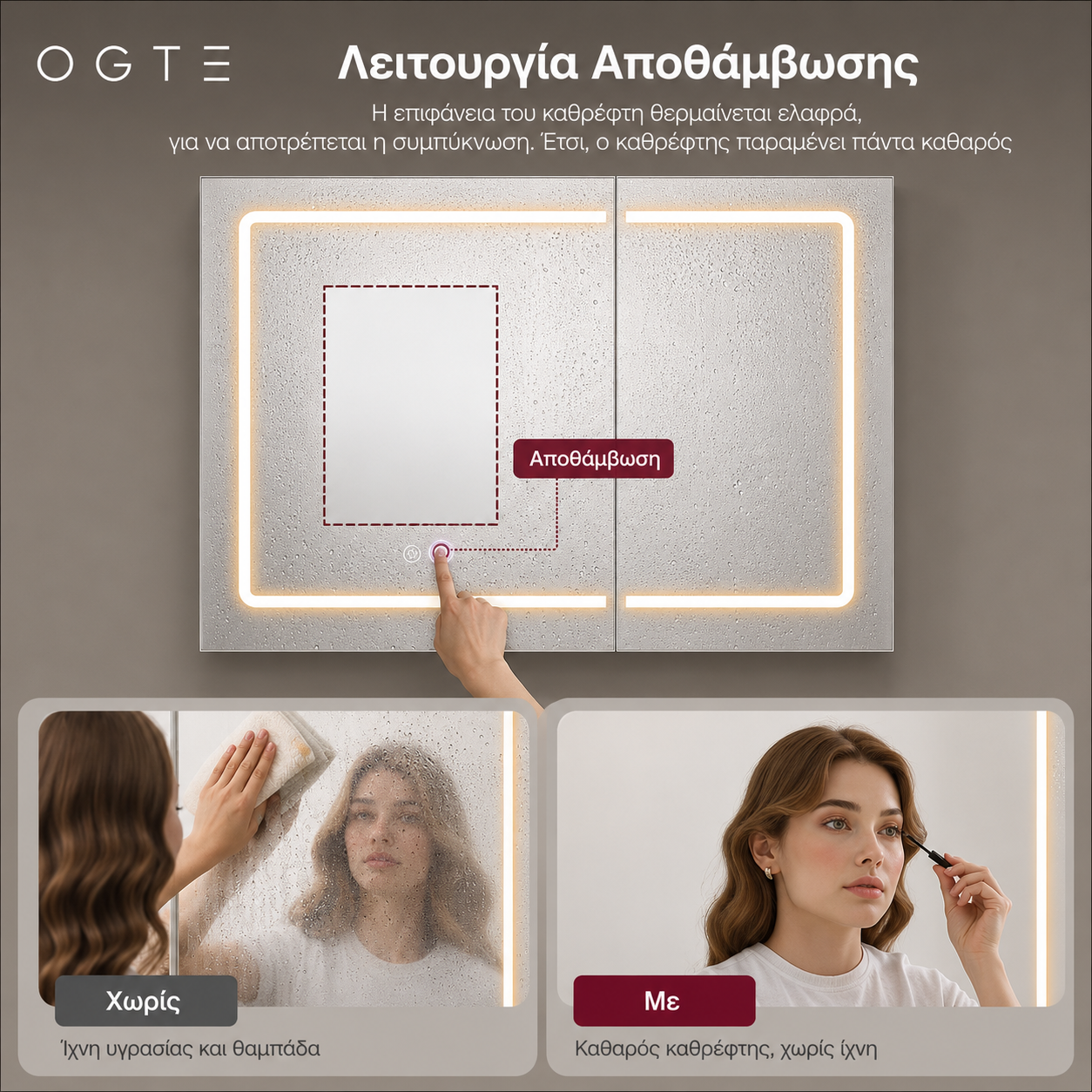 Ντουλάπι Καθρέφτης Μπάνιου Λειτουργία Ξεθαμπώματος με Ρύθμιση Φωτεινότητας με Πρίζα και USB Θύρες 16,5 x 80 x 60 εκ BB-K134W01