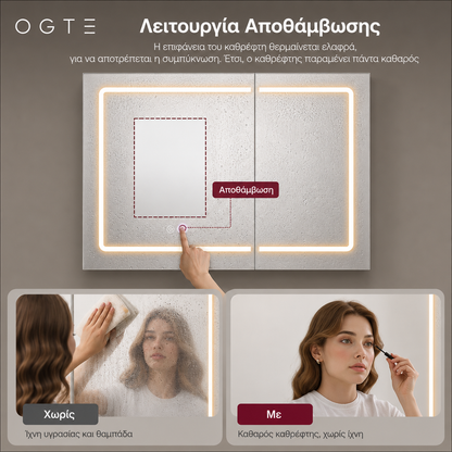 Ντουλάπι Καθρέφτης Μπάνιου Λειτουργία Ξεθαμπώματος με Ρύθμιση Φωτεινότητας με Πρίζα και USB Θύρες 16,5 x 80 x 60 εκ BB-K134W01