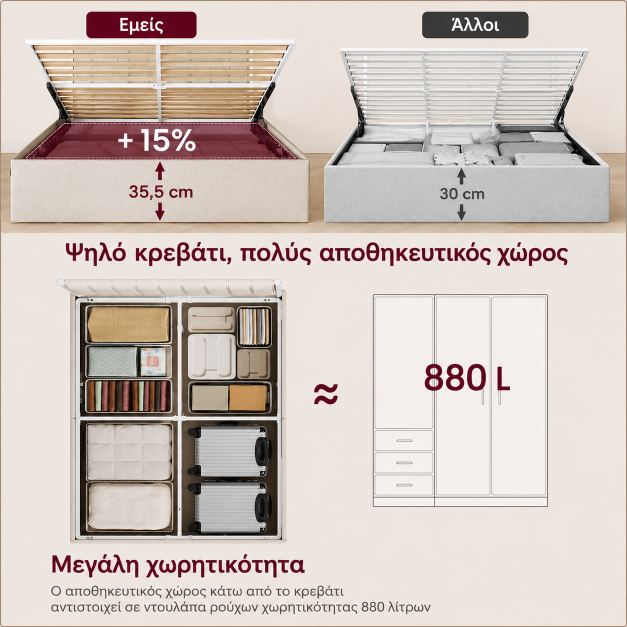 Σκελετός Διπλού Κρεβατιού με αποθηκευτικό Χώρο Κρεβάτι και με Στρώμα 140x200 εκ με Υδραυλικό σύστημα ανύψωσης RM-B614LH01