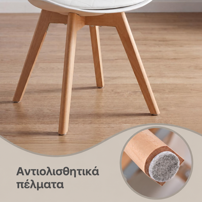 Αλέκιαστες Καρέκλες Κουζίνας Σετ 4 τεμ Εργονομικές Τραπεζαρίας Μασίφ Ξύλο Δερματίνη Λευκή KDC-B35888WD01