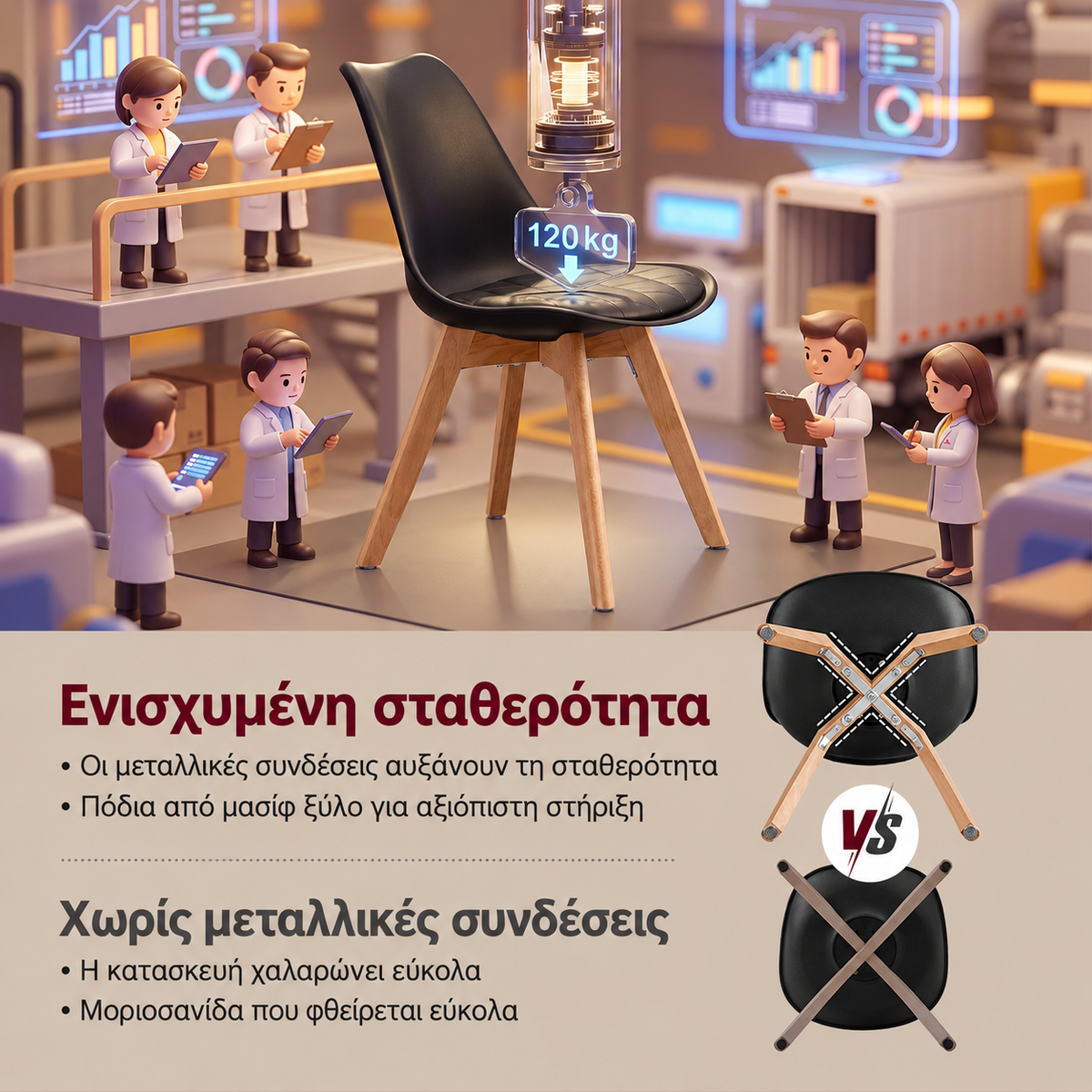 Αλέκιαστες Καρέκλες Κουζίνας Σετ 4 τεμ Εργονομικές Τραπεζαρίας Μασίφ Ξύλο Δερματίνη Μαύρη KDC-B35888BH01