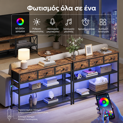 Τραπέζι Κονσόλα Εισόδου Με πολύπριζο και Φωτισμό LED με Υφασμάτινα Συρτάρια 99x30x79 εκ LGS-198K102
