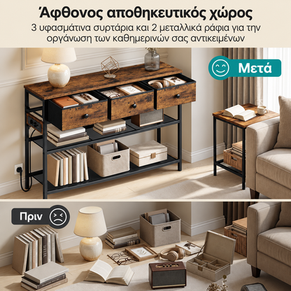 Τραπέζι Κονσόλα Εισόδου Με πολύπριζο και Φωτισμό LED με Υφασμάτινα Συρτάρια 99x30x79 εκ LGS-198K102