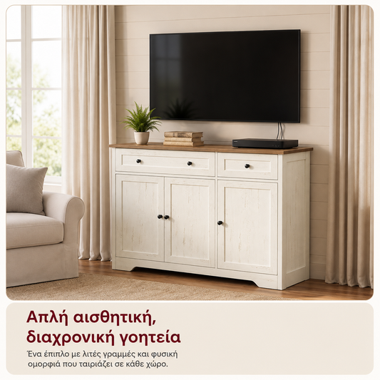 Μπουφές Αποθήκευσης Παλαιωμένο Λευκό