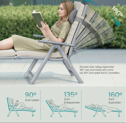 Μπεζ Ξαπλώστρα Μεγάλης Αντοχής Σεζλόνγκ με Ρυθμιζόμενη Πλάτη και Μαξιλάρι GC-B024WZ02