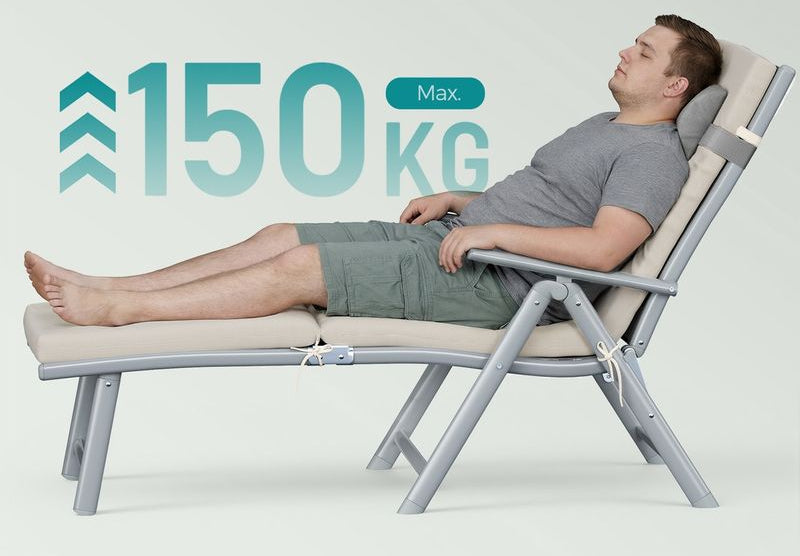 Μπεζ Ξαπλώστρα Μεγάλης Αντοχής Σεζλόνγκ με Ρυθμιζόμενη Πλάτη και Μαξιλάρι GC-B024WZ02