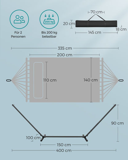 Αιώρα Κήπου με Μεταλλική Βάση έως 200kg, Ρυθμιζόμενο Ύψος, Μαξιλάρι & Τσάντα Μεταφοράς για 2 Άτομα GHS-B35002Q01