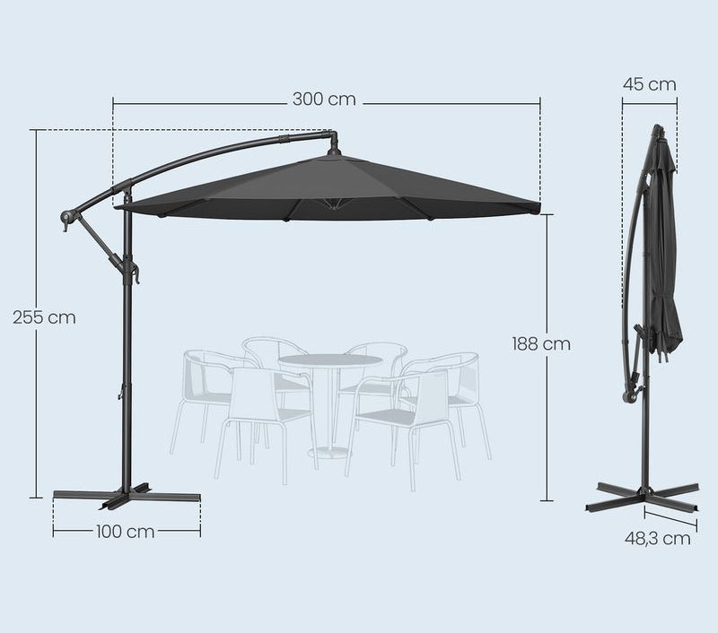 Μεγάλη Ομπρέλα Μπαλκονιού Κήπου 300εκ Διάμετρος Με Μανιβέλα Αδιάβροχη Προστασία απο Υπεριώδη Ακτινοβολία GP-UB35116G01