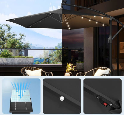Μεγάλη Ομπρέλα Μπαλκονιού Κήπου με LED Ηλιακό Φωτισμό 300εκ Διάμετρος Αδιάβροχη Προστασία απο Υπεριώδη Ακτινοβολία GP-U118G01
