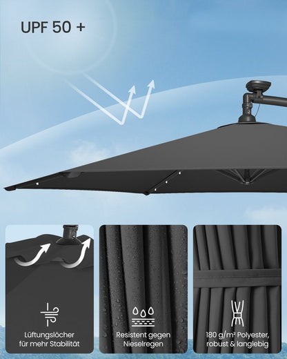 Μεγάλη Ομπρέλα Μπαλκονιού Κήπου με LED Ηλιακό Φωτισμό 300εκ Διάμετρος Αδιάβροχη Προστασία απο Υπεριώδη Ακτινοβολία GP-U118G01