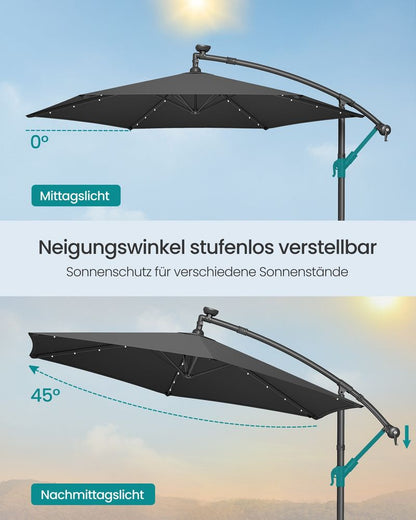 Μεγάλη Ομπρέλα Μπαλκονιού Κήπου με LED Ηλιακό Φωτισμό 300εκ Διάμετρος Αδιάβροχη Προστασία απο Υπεριώδη Ακτινοβολία GP-U118G01