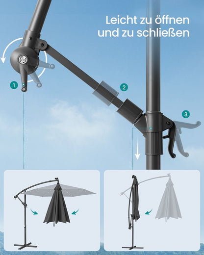 Μεγάλη Ομπρέλα Μπαλκονιού Κήπου με LED Ηλιακό Φωτισμό 300εκ Διάμετρος Αδιάβροχη Προστασία απο Υπεριώδη Ακτινοβολία GP-U118G01