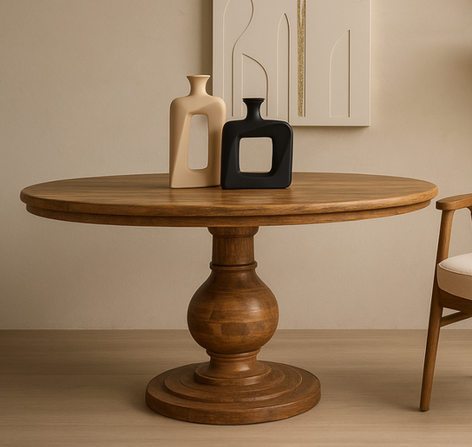 Τραπέζι Τραπεζαρίας Ροτόντα Μασίφ Ξύλο 152 εκ Στρόγγυλο Καφέ 85257