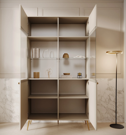 Μπεζ Σύνθετο Προβολής 191εκ. με Γυάλινες Πόρτες Μοντέρνος Σχεδιασμός Μπουφές Βιβλιοθήκη 93761