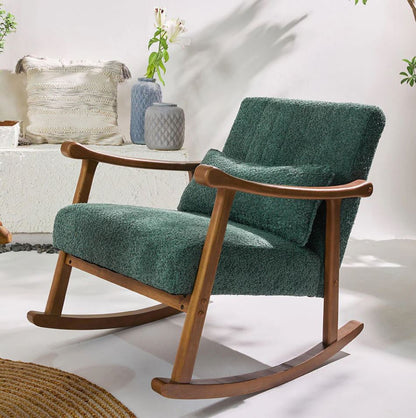 Πολυθρόνα Relax Κουνιστή Εργονομική με Μπουκλέ Ύφασμα Πετρόλ 92073