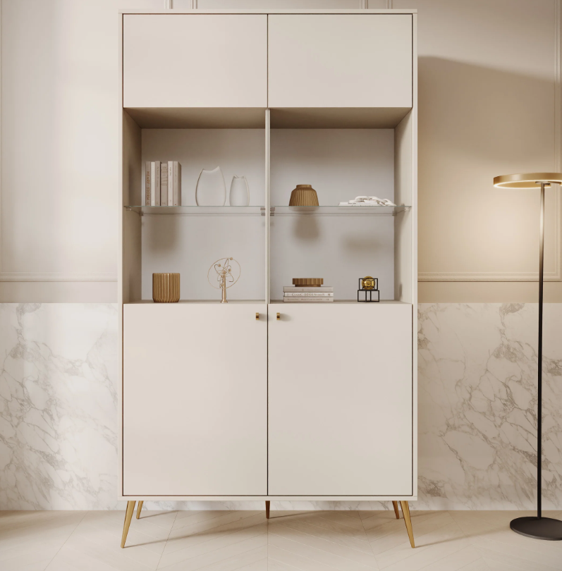 Μπεζ Σύνθετο Προβολής 191εκ. με Γυάλινες Πόρτες Μοντέρνος Σχεδιασμός Μπουφές Βιβλιοθήκη 93761