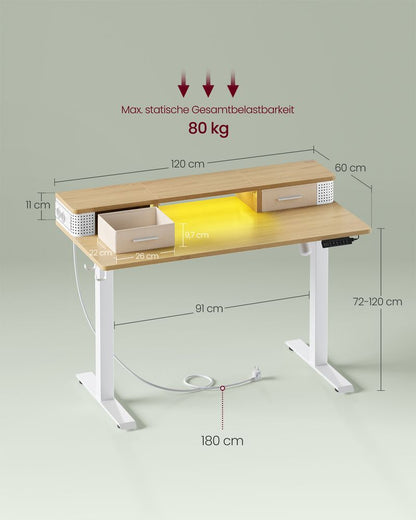 Elektrischer Schreibtisch, höhenverstellbar von 72–120 cm, mit LED-Beleuchtung LS-D182N01